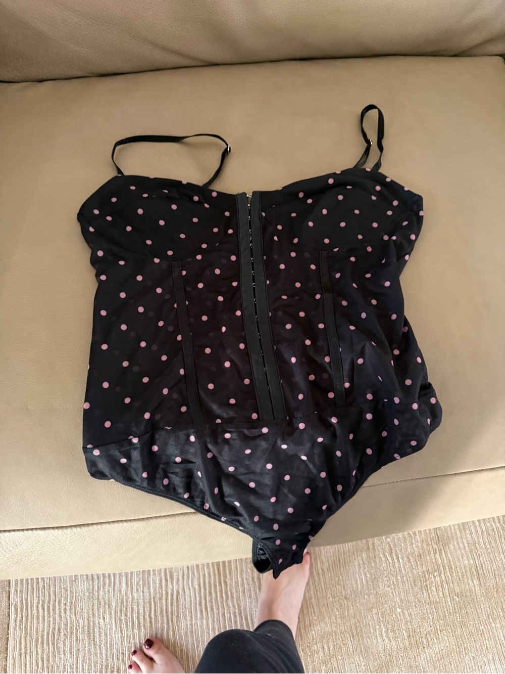 Black Polka Dot Shaping Bodysuit with Pink Dots